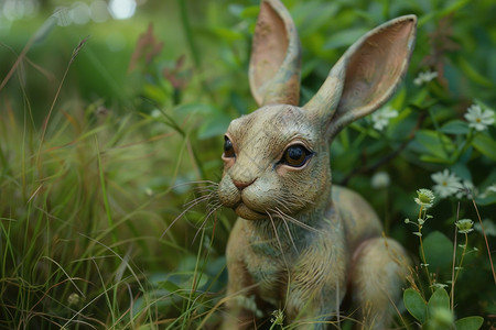 小兔子玩具草地中的小兔子背景