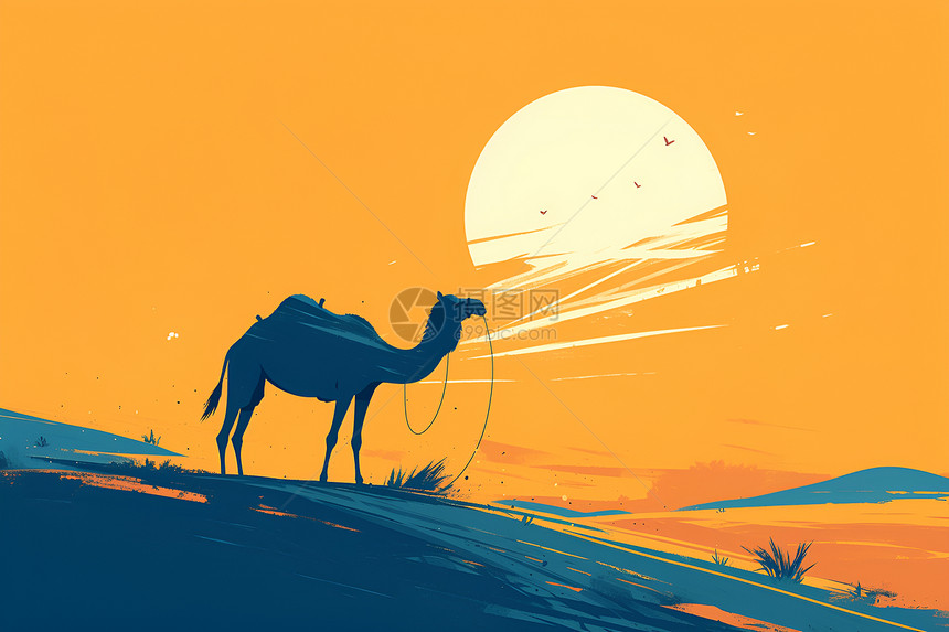 日落中的骆驼图片