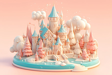 粉红色房子粉红色的梦幻城堡插画