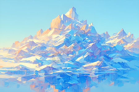 色彩风景素材奇幻山脉冰雪仙境插画