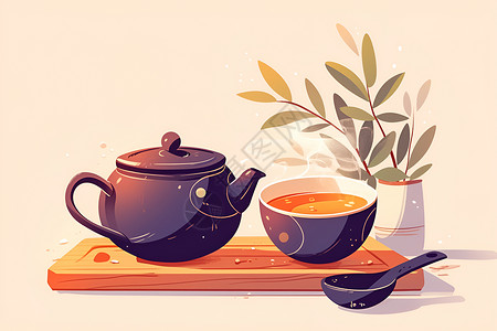 紫砂壶茶壶简约插画艺术插画