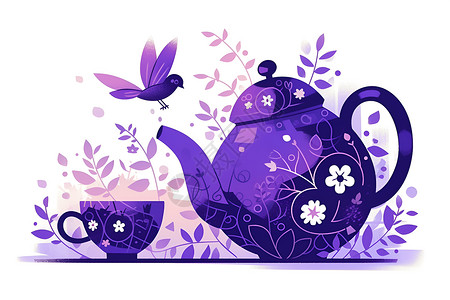 紫色茶壶简洁插画背景图片