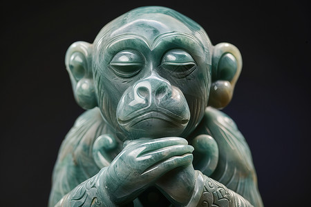 猴子简笔画猴子的玉石雕塑背景
