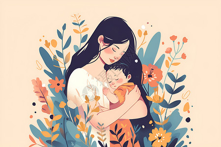 春日温柔母亲怀抱婴儿背景图片