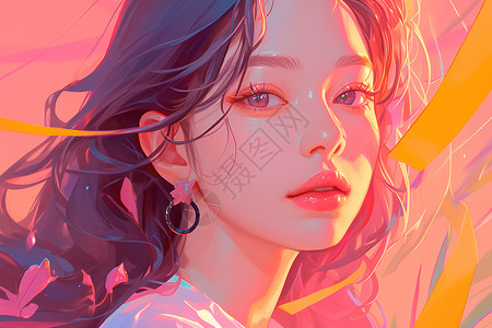 阳光中浓烟阳光中绽放的美丽少女插画