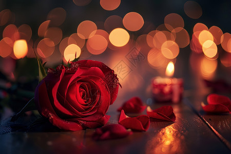 浪漫玫瑰和烛光背景图片