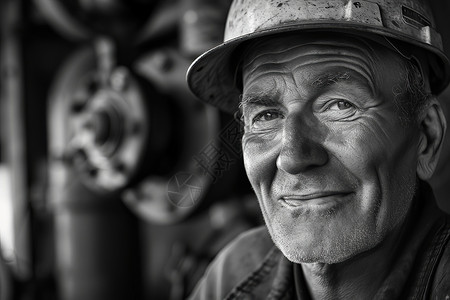 老人素材黑白微笑工人的肖像背景