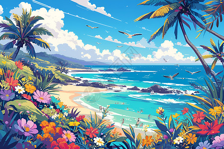 朱美拉海滩热带海滩之美插画