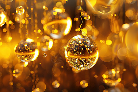 金色球体金色背景中的液体水滴设计图片