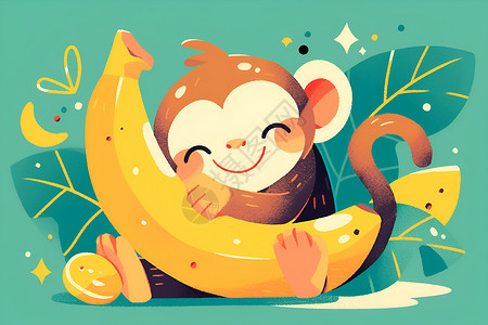 猴子香蕉灯笼抱着香蕉的卡通猴子插画