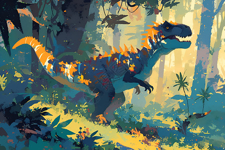 野生草鱼神奇森林中的恐龙插画