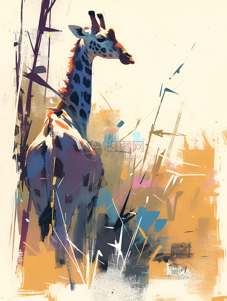 高雅的长颈鹿在草丛中图片