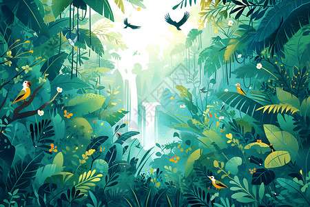 瀑布森林森林中的瀑布插画