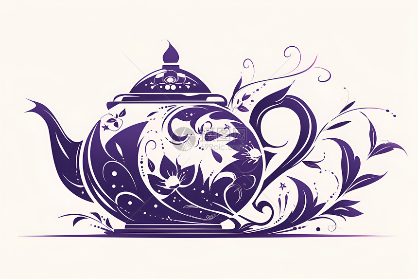 传统的紫色茶壶图片