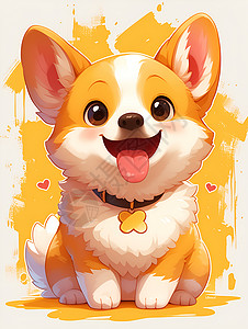 犬种可爱的棕色柯基犬挂着一枚金色狗牌插画