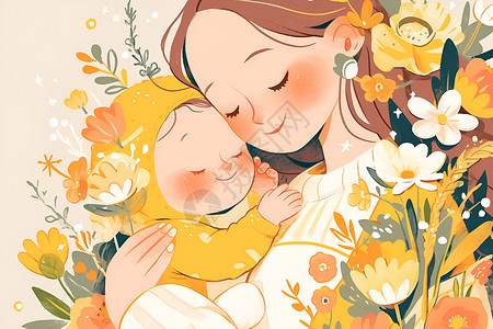 妈妈抱着小女孩充满母爱的妈妈抱着婴儿插画