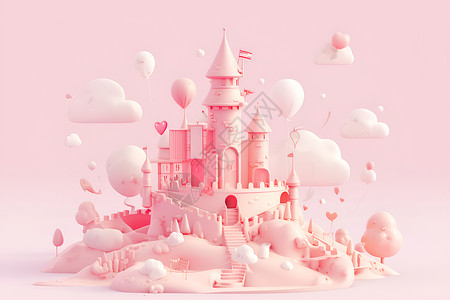 制作的卡通粉色城堡背景图片
