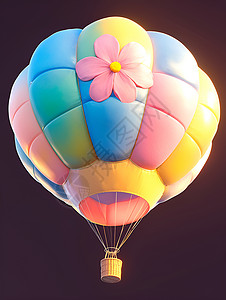 五彩的花朵点缀的彩色热气球插画