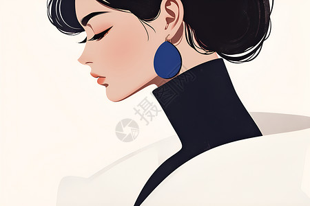 高贵蓝戴着蓝耳环的女性插画
