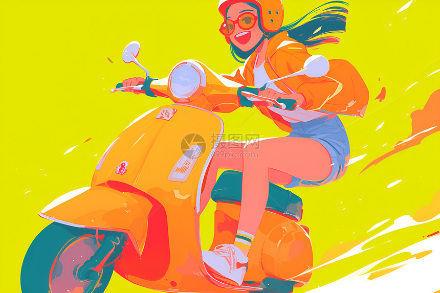 骑着摩托车的快乐女孩图片