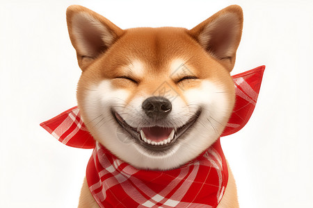 犬种可爱的柴犬戴着红色方格领结插画