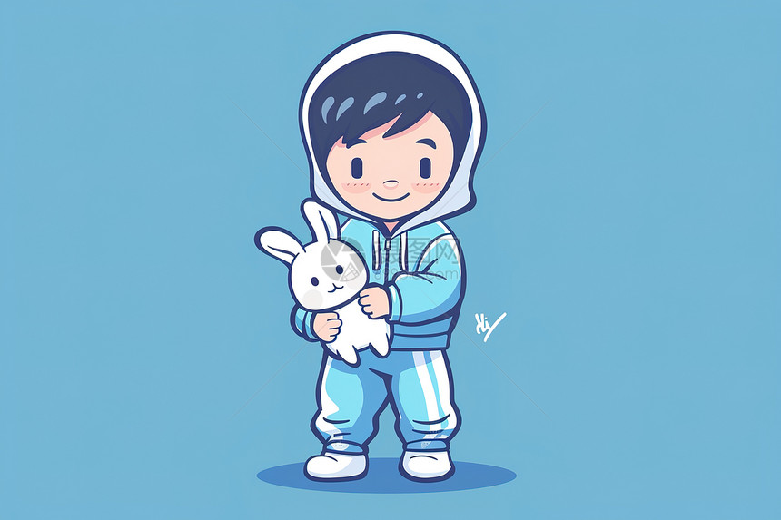 太空服男孩拿着兔子玩具图片