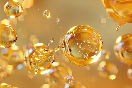 漂浮金色绸布悬浮的金色气泡设计图片