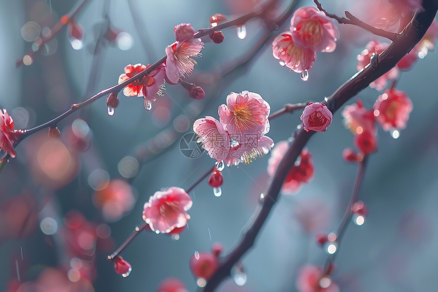 粉色花朵上的水滴图片