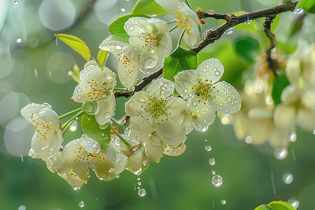 绽放清新树枝上的雨水图片