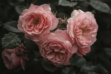 雨中花朵雨中玫瑰花丛背景