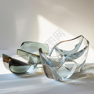玻璃晶体玻璃在白色的桌子上背景