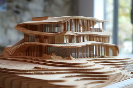 模具雕刻展示的木质建筑模型设计图片