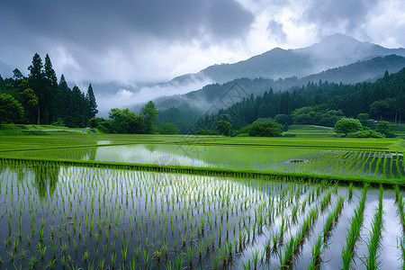 农田中的绿色稻谷高清图片