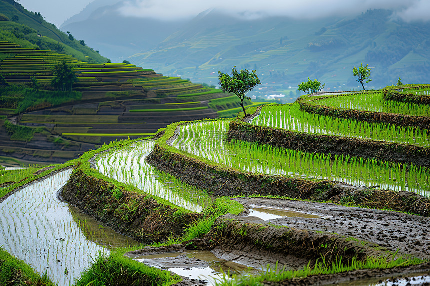 农田中的水稻图片