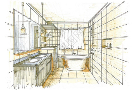 马桶浴缸浴室设计图插画