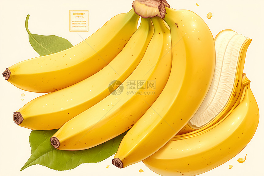 香蕉丛的四个香蕉合一个打开的香蕉图片