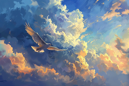 濒危鸟类云海中的老鹰插画