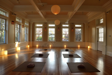 地板瑜伽瑜伽馆内的瑜伽垫背景