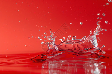 溅起水滴红色背景前溅起的水花背景