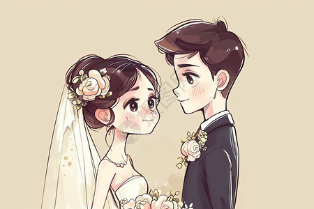 卡通的新婚夫妇背景图片