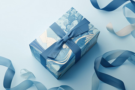 蓝色丝带蝴蝶结精致美观的礼盒背景
