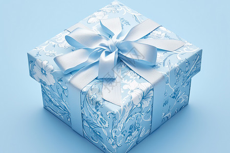 双色蝴蝶结展示的蓝色礼盒背景