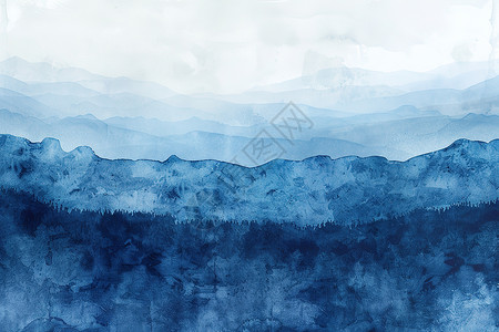 前景遮挡绘画的蓝色山脉插画