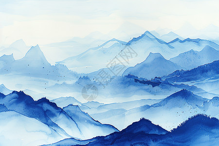 绘画的山脉水墨画背景图片