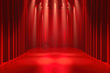 幕布拉开舞台上的红色光束插画