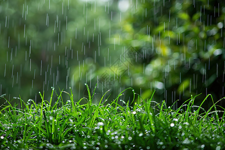 雨中的绿色植物背景图片