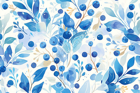 摘蓝莓新鲜蓝莓水彩插图插画