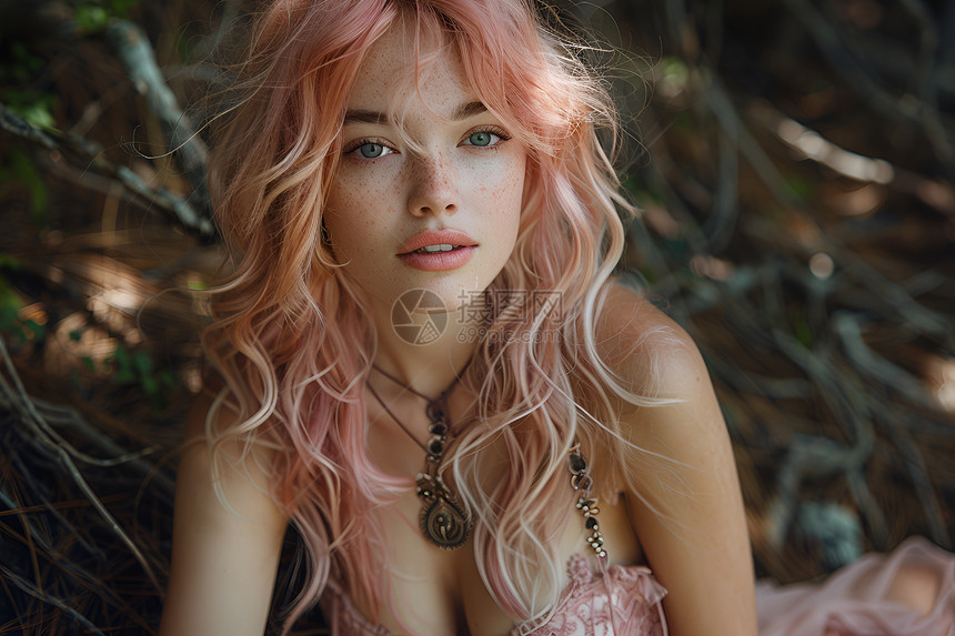 粉色头发的美女图片