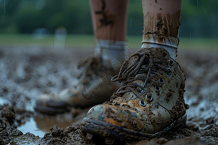 泥泞里的球鞋背景图片