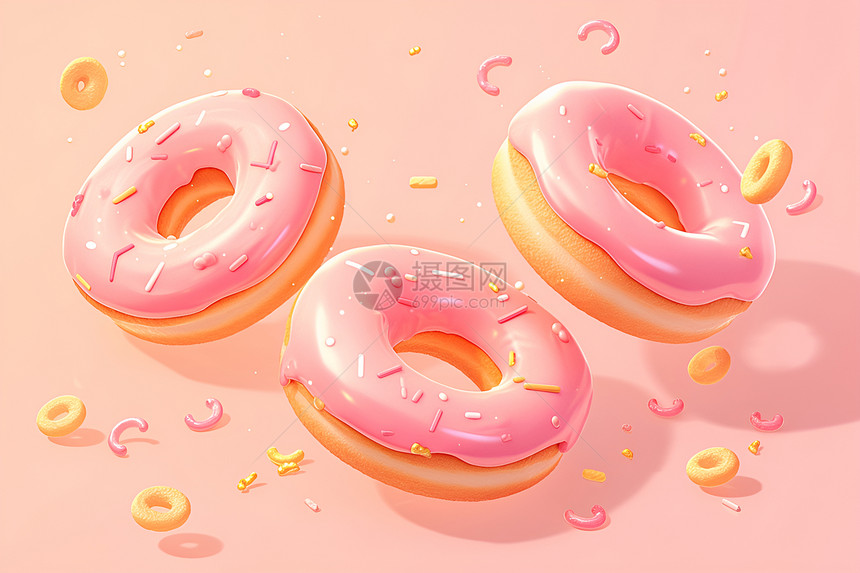 甜甜圈上的粉色奶油图片